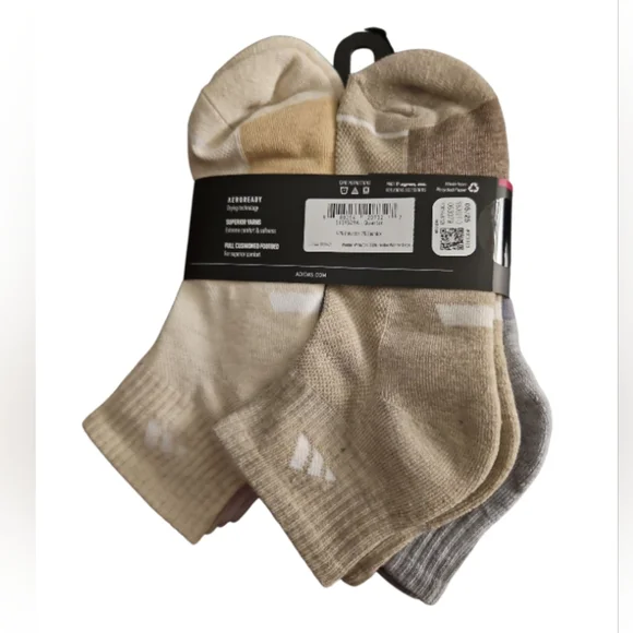 ADIDAS Womens Socks 1/4 Crew Aeroready Cushioned 6 Pair Shoe Size 5-10 - Picture 3 of 4